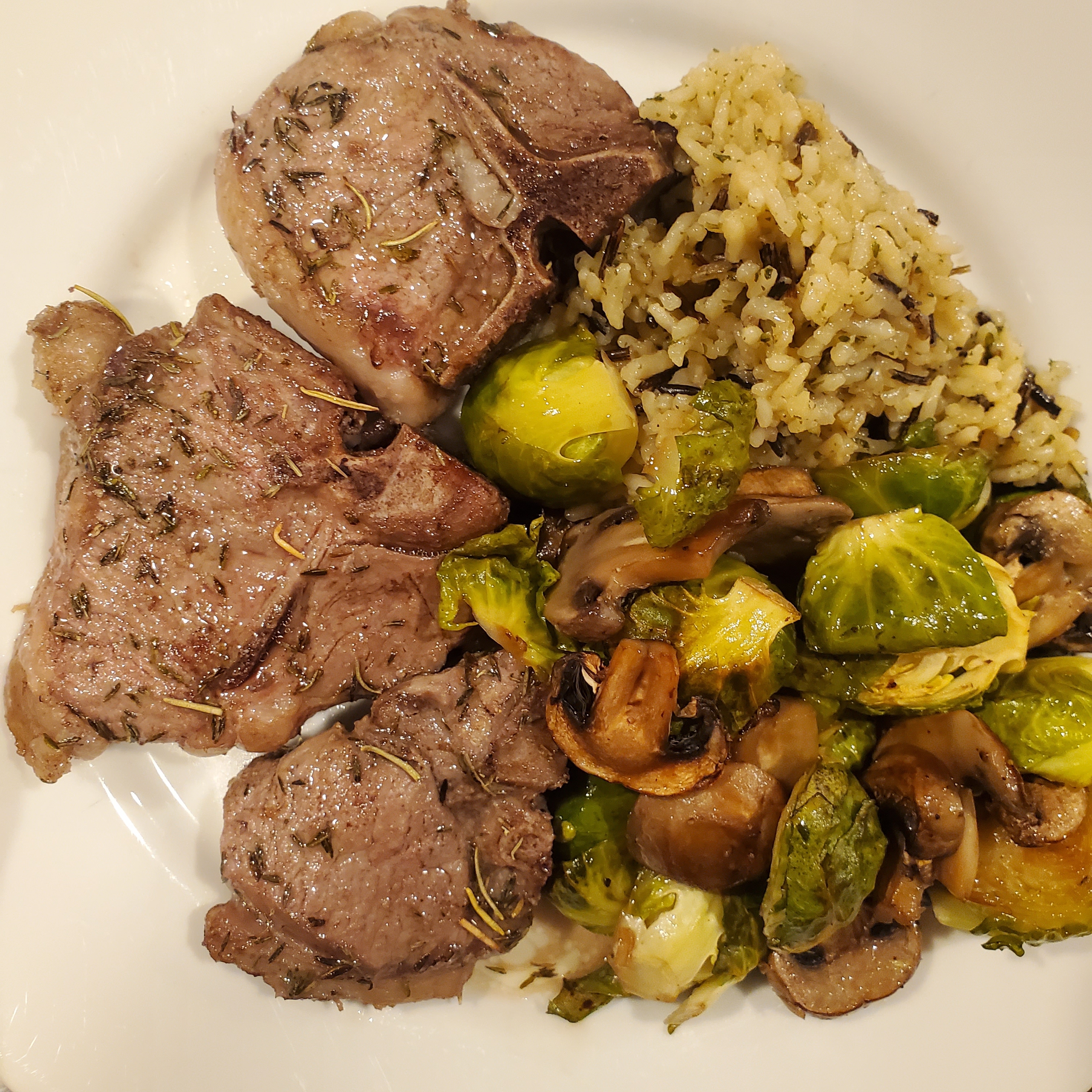 Seared Lamb Chops with Wild Rice and Roasted Vegetables